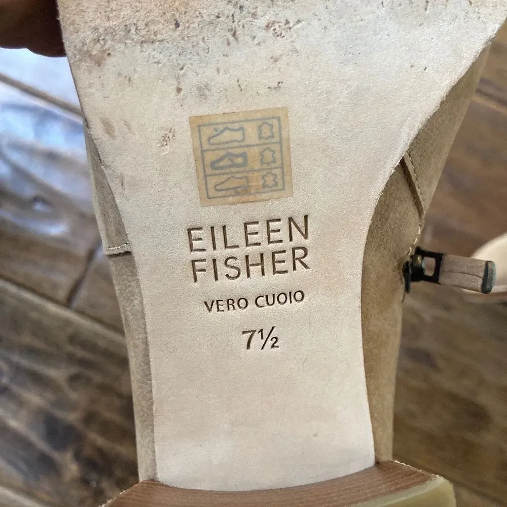 Eileen Fisher Melrose Nubuck Leather Block Heel Booties Women's 7.5 Light Tan
